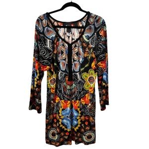 Custo Barcelona Black Viscose Print Loose Fit Mini Dress